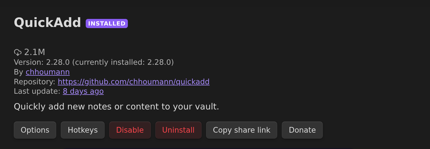 QuickAdd installed and enabled